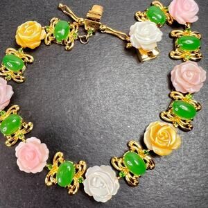 MOP jade and diopside bracelet in gold over sterling silver
